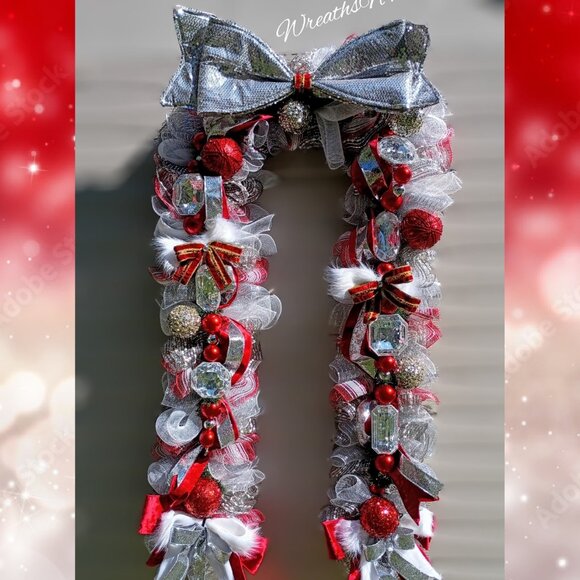 Glam Red & Silver Christmas Garland, Gem Garland, Winter garland, Christmas - Picture 1 of 16